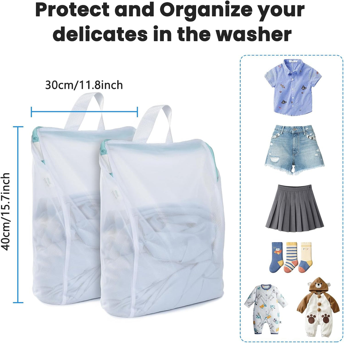 2Pcs Small Mesh Laundry Bags 10x12 Inch, Don't Drying, White | Delicates Lingerie Bags Mesh Wash Bags Hanging Laundry Bag Sock Bra Underwear Storage, Melting 140-176℉