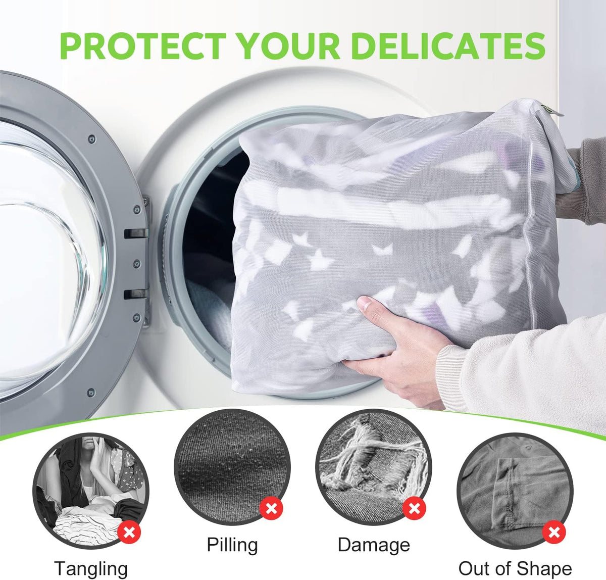 2Pcs Small Mesh Laundry Bags 10x12 Inch, Don't Drying, White | Delicates Lingerie Bags Mesh Wash Bags Hanging Laundry Bag Sock Bra Underwear Storage, Melting 140-176℉