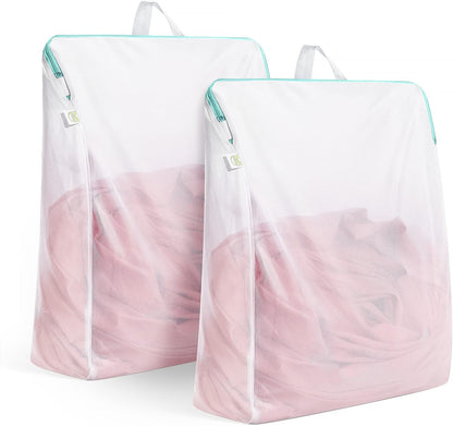 2Pcs Small Mesh Laundry Bags 10x12 Inch, Don't Drying, White | Delicates Lingerie Bags Mesh Wash Bags Hanging Laundry Bag Sock Bra Underwear Storage, Melting 140-176℉