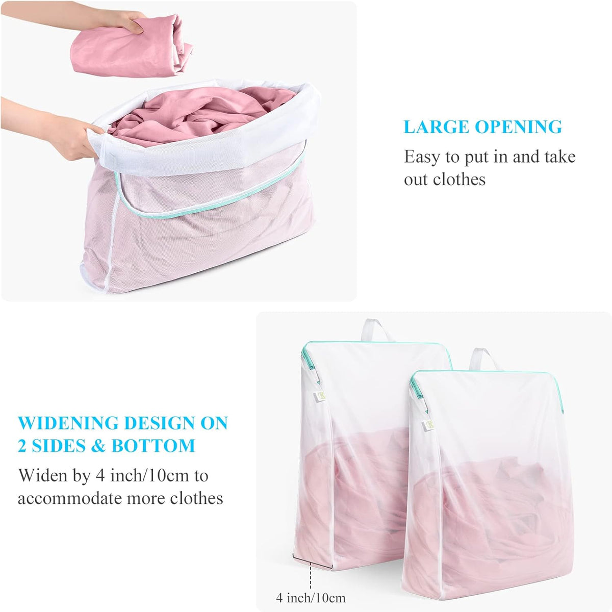 2Pcs Small Mesh Laundry Bags 10x12 Inch, Don't Drying, White | Delicates Lingerie Bags Mesh Wash Bags Hanging Laundry Bag Sock Bra Underwear Storage, Melting 140-176℉