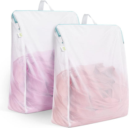 2Pcs Small Mesh Laundry Bags 10x12 Inch, Don't Drying, White | Delicates Lingerie Bags Mesh Wash Bags Hanging Laundry Bag Sock Bra Underwear Storage, Melting 140-176℉