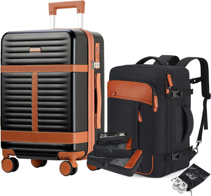 5 Piece Luggage Sets with Travel Backpack, 20" Carry On Hardside Spinner Suitcases, TSA Lock, Durable PC (Black, 5 piece set (20inch))