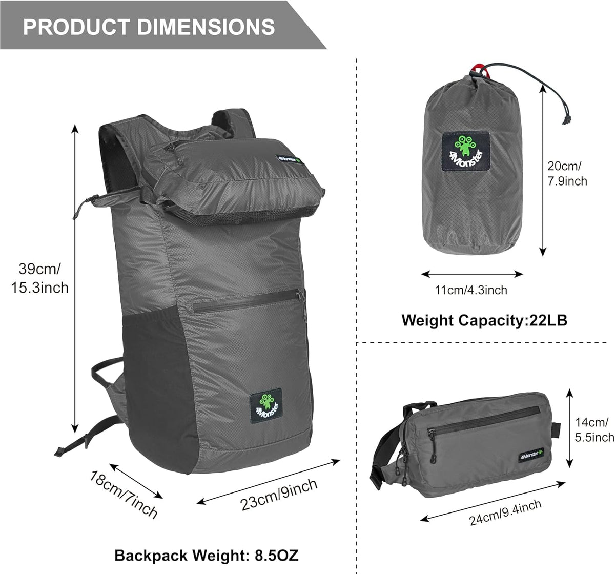 Hiking Daypack,2 in 1 Water Resistant Lightweight Backpack,Portable Fanny Pack Waist Pack for Travel Camping Outdoor (32L, Army Green)