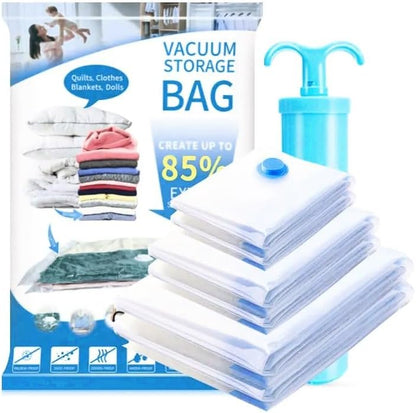 Vacuum Seal Storage Bags with Hand Pump, 6 Large Bags, Space Saver Bags for Clothes and Blankets, 85% More Storage