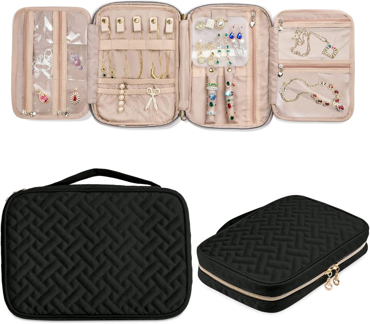 Travel Jewelry Organizer Case, Jewelry Travel Bags for Women, Large Capacity Travel Jewelry Case for Tangle-Free Earrings, Necklaces, Rings Storage, Travel Accessories,Teal