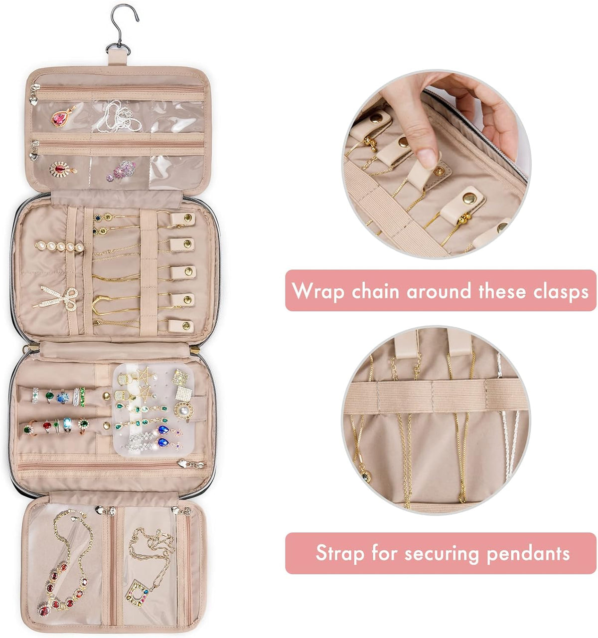 Travel Jewelry Organizer Case, Jewelry Travel Bags for Women, Large Capacity Travel Jewelry Case for Tangle-Free Earrings, Necklaces, Rings Storage, Travel Accessories,Teal