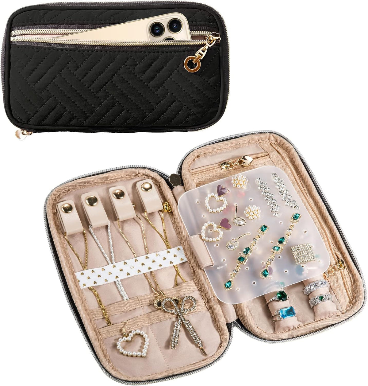 Travel Jewelry Organizer Case, Jewelry Travel Bags for Women, Large Capacity Travel Jewelry Case for Tangle-Free Earrings, Necklaces, Rings Storage, Travel Accessories,Teal