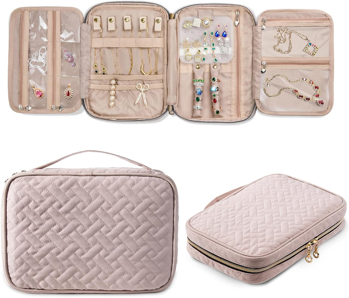 Travel Jewelry Organizer Case, Jewelry Travel Bags for Women, Large Capacity Travel Jewelry Case for Tangle-Free Earrings, Necklaces, Rings Storage, Travel Accessories,Teal