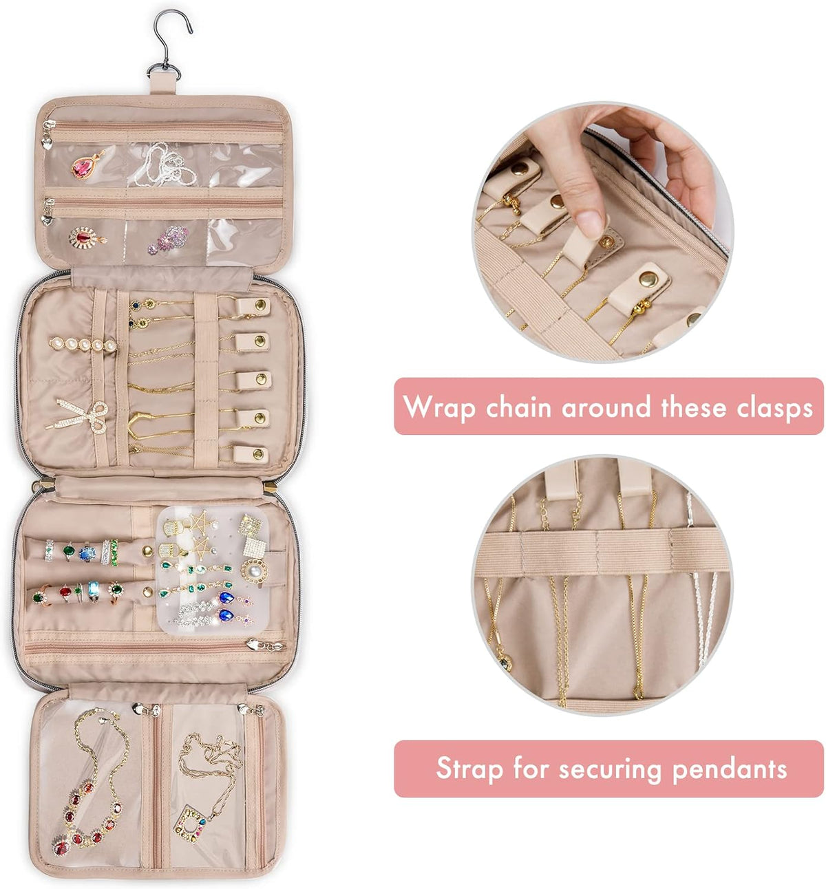 Travel Jewelry Organizer Case, Jewelry Travel Bags for Women, Large Capacity Travel Jewelry Case for Tangle-Free Earrings, Necklaces, Rings Storage, Travel Accessories,Teal