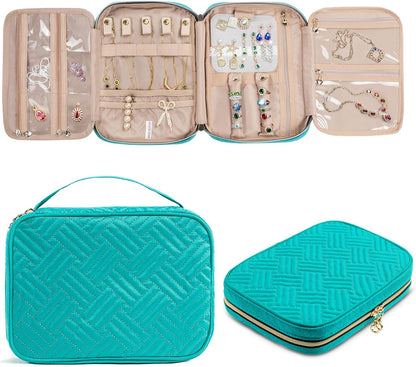 Travel Jewelry Organizer Case, Jewelry Travel Bags for Women, Large Capacity Travel Jewelry Case for Tangle-Free Earrings, Necklaces, Rings Storage, Travel Accessories,Teal