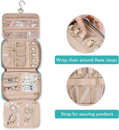 Travel Jewelry Organizer Case, Jewelry Travel Bags for Women, Large Capacity Travel Jewelry Case for Tangle-Free Earrings, Necklaces, Rings Storage, Travel Accessories,Teal