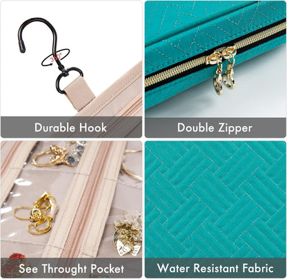 Travel Jewelry Organizer Case, Jewelry Travel Bags for Women, Large Capacity Travel Jewelry Case for Tangle-Free Earrings, Necklaces, Rings Storage, Travel Accessories,Teal