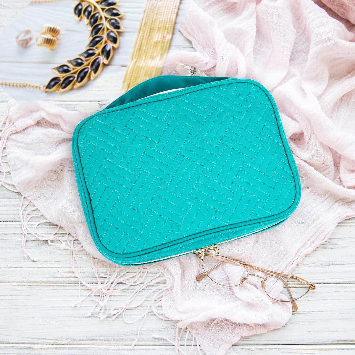 Travel Jewelry Organizer Case, Jewelry Travel Bags for Women, Large Capacity Travel Jewelry Case for Tangle-Free Earrings, Necklaces, Rings Storage, Travel Accessories,Teal