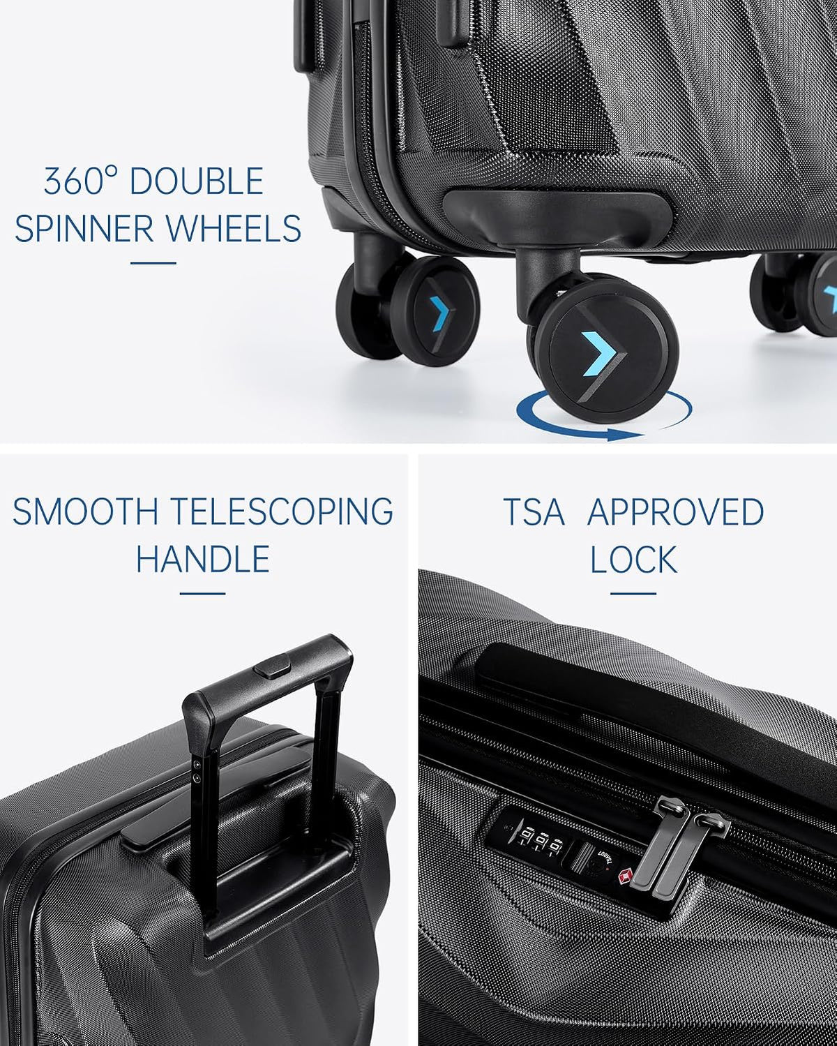 Carry On Luggage 22x14x9 Airline Approved,PC Hardside Suitcase,20 Inch Luggage with Spinner Wheels, Lightweight Travel Suitcases for Men Women,Navy Blue
