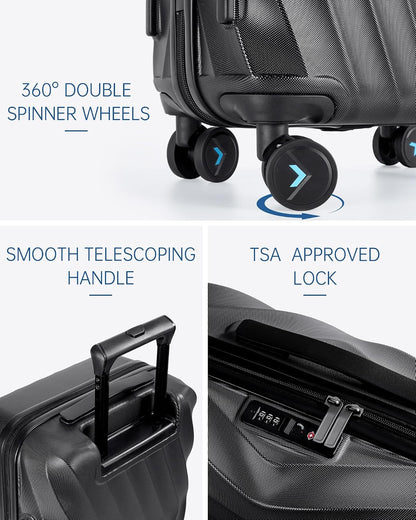 Carry On Luggage 22x14x9 Airline Approved,PC Hardside Suitcase,20 Inch Luggage with Spinner Wheels, Lightweight Travel Suitcases for Men Women,Navy Blue