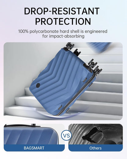 Carry On Luggage 22x14x9 Airline Approved,PC Hardside Suitcase,20 Inch Luggage with Spinner Wheels, Lightweight Travel Suitcases for Men Women,Navy Blue