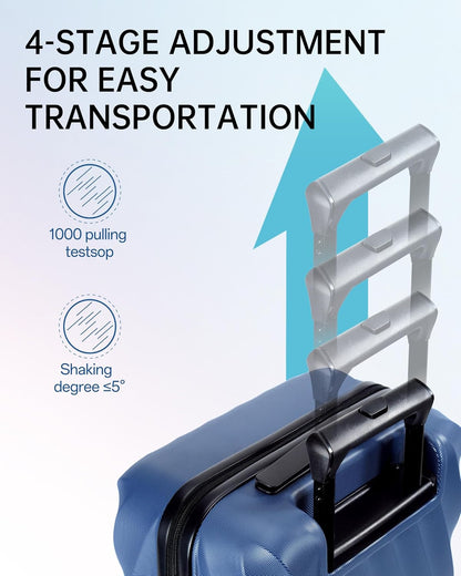 Carry On Luggage 22x14x9 Airline Approved,PC Hardside Suitcase,20 Inch Luggage with Spinner Wheels, Lightweight Travel Suitcases for Men Women,Navy Blue
