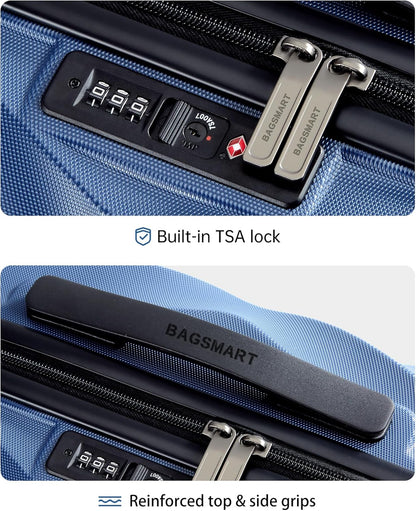 Carry On Luggage 22x14x9 Airline Approved,PC Hardside Suitcase,20 Inch Luggage with Spinner Wheels, Lightweight Travel Suitcases for Men Women,Navy Blue