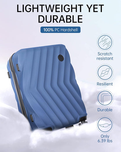 Carry On Luggage 22x14x9 Airline Approved,PC Hardside Suitcase,20 Inch Luggage with Spinner Wheels, Lightweight Travel Suitcases for Men Women,Navy Blue