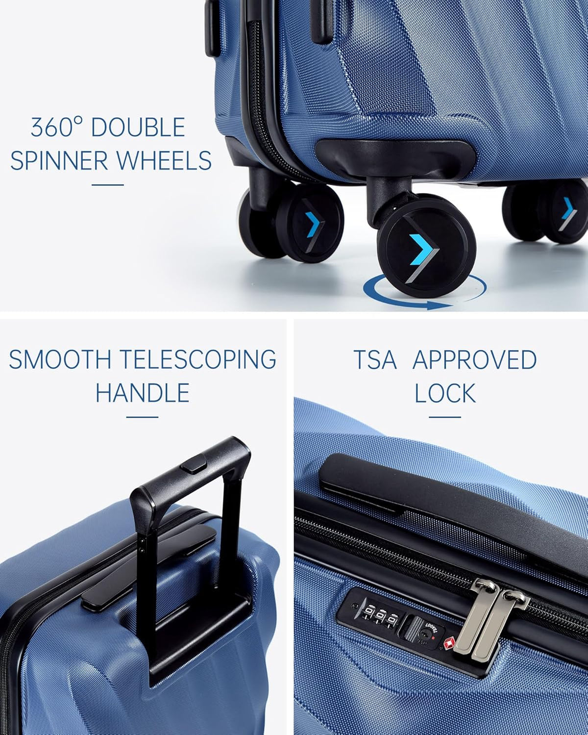 Carry On Luggage 22x14x9 Airline Approved,PC Hardside Suitcase,20 Inch Luggage with Spinner Wheels, Lightweight Travel Suitcases for Men Women,Navy Blue