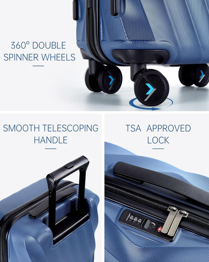 Carry On Luggage 22x14x9 Airline Approved,PC Hardside Suitcase,20 Inch Luggage with Spinner Wheels, Lightweight Travel Suitcases for Men Women,Navy Blue