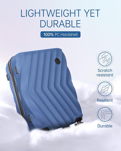 Carry On Luggage 22x14x9 Airline Approved,PC Hardside Suitcase,20 Inch Luggage with Spinner Wheels, Lightweight Travel Suitcases for Men Women,Navy Blue