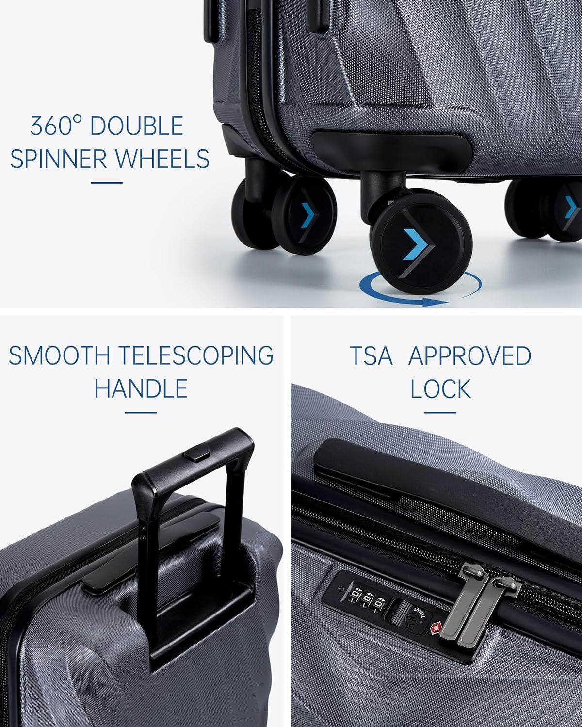 Carry On Luggage 22x14x9 Airline Approved,PC Hardside Suitcase,20 Inch Luggage with Spinner Wheels, Lightweight Travel Suitcases for Men Women,Navy Blue