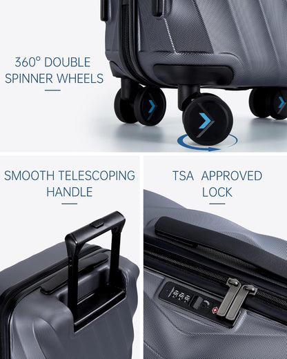 Carry On Luggage 22x14x9 Airline Approved,PC Hardside Suitcase,20 Inch Luggage with Spinner Wheels, Lightweight Travel Suitcases for Men Women,Navy Blue