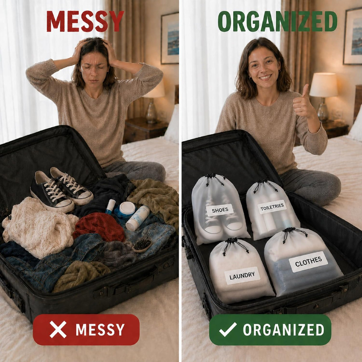 5 Pack Clear Shoe Bags for Travel Essentials, 15.7"×11.8" PEVA Drawstring, Water-Resistant, Fits up to Men’s 12–13, Reusable Storage for Clothes & Toiletries, Keep Luggage Tidy & Odor-Free