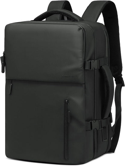 Lay Flat Carry on Travel Backpack, 30L Airline Approved, Fits 16" Laptop, USB-C & USB-A, Water Resistant, Green