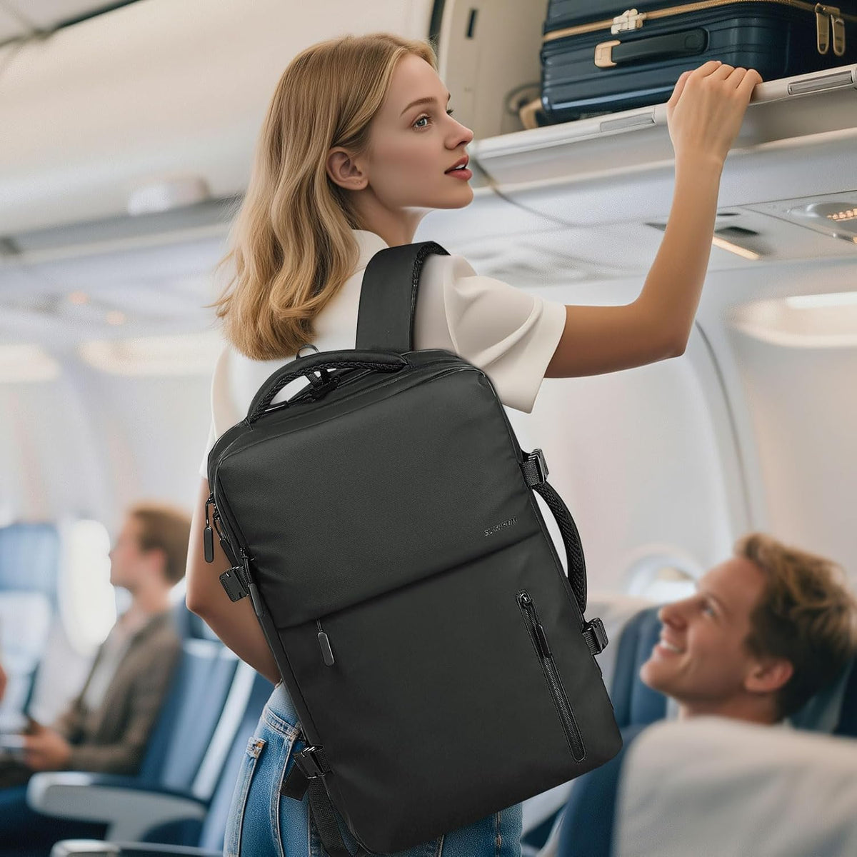 Lay Flat Carry on Travel Backpack, 30L Airline Approved, Fits 16" Laptop, USB-C & USB-A, Water Resistant, Green