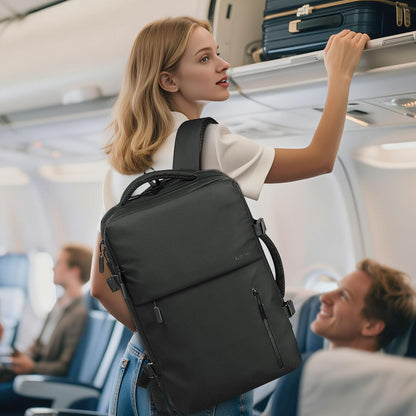 Lay Flat Carry on Travel Backpack, 30L Airline Approved, Fits 16" Laptop, USB-C & USB-A, Water Resistant, Green