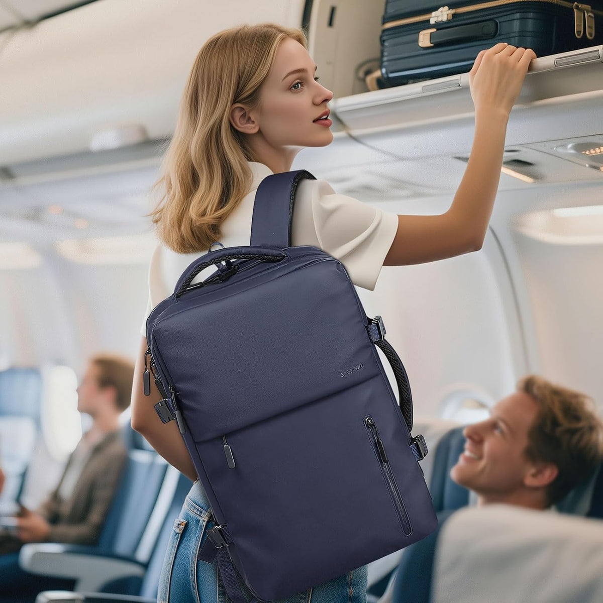 Lay Flat Carry on Travel Backpack, 30L Airline Approved, Fits 16" Laptop, USB-C & USB-A, Water Resistant, Green
