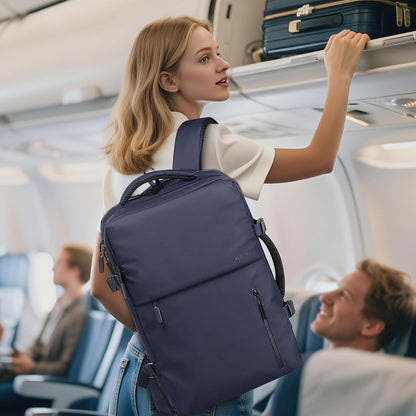 Lay Flat Carry on Travel Backpack, 30L Airline Approved, Fits 16" Laptop, USB-C & USB-A, Water Resistant, Green