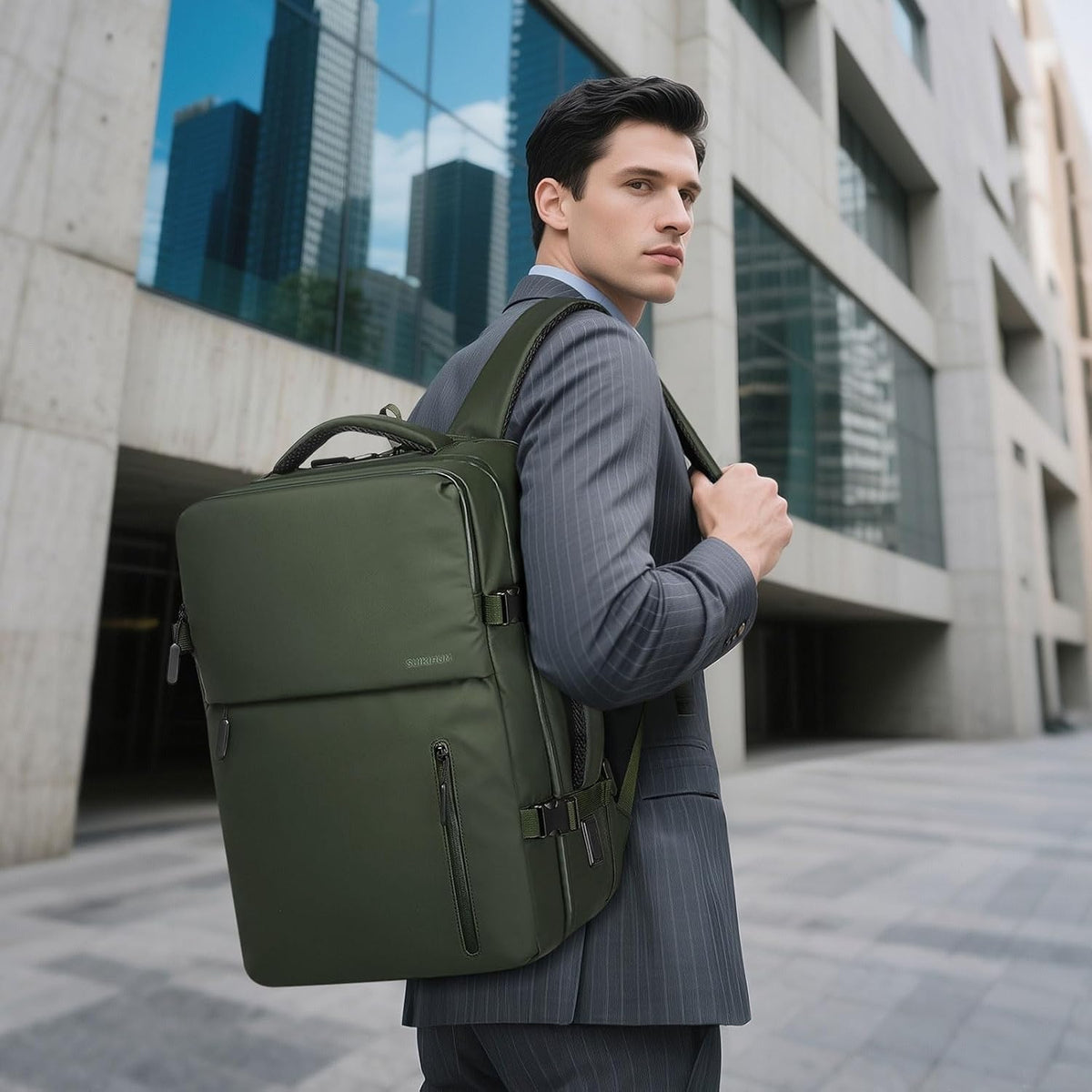 Lay Flat Carry on Travel Backpack, 30L Airline Approved, Fits 16" Laptop, USB-C & USB-A, Water Resistant, Green