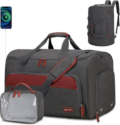 Garment Duffle Bags for Travel, Convertible Garment Bag for Men Women, Carry On Duffle Bag Backpack with Shoe Compartment & Toiletry Bag, 4 in 1 Hanging Suitcase Suit Travel Bags (Grey)