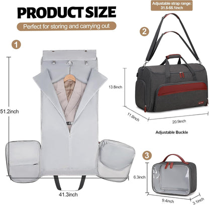 Garment Duffle Bags for Travel, Convertible Garment Bag for Men Women, Carry On Duffle Bag Backpack with Shoe Compartment & Toiletry Bag, 4 in 1 Hanging Suitcase Suit Travel Bags (Grey)
