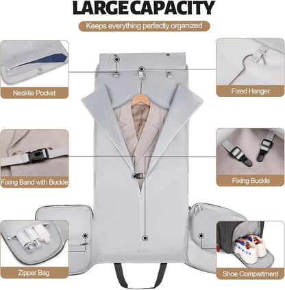 Garment Duffle Bags for Travel, Convertible Garment Bag for Men Women, Carry On Duffle Bag Backpack with Shoe Compartment & Toiletry Bag, 4 in 1 Hanging Suitcase Suit Travel Bags (Grey)
