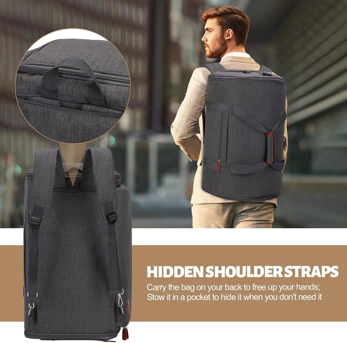 Garment Duffle Bags for Travel, Convertible Garment Bag for Men Women, Carry On Duffle Bag Backpack with Shoe Compartment & Toiletry Bag, 4 in 1 Hanging Suitcase Suit Travel Bags (Grey)