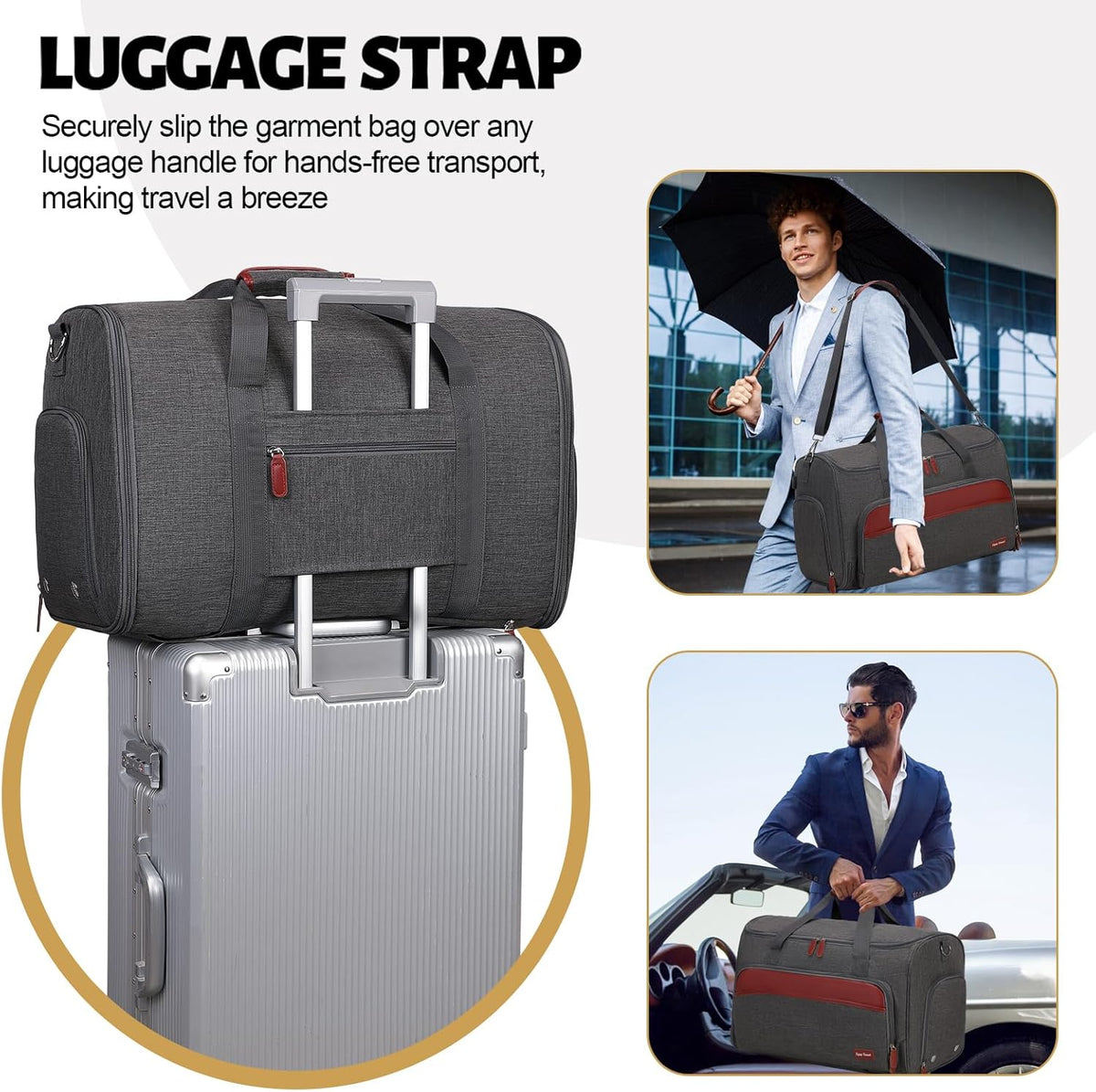 Garment Duffle Bags for Travel, Convertible Garment Bag for Men Women, Carry On Duffle Bag Backpack with Shoe Compartment & Toiletry Bag, 4 in 1 Hanging Suitcase Suit Travel Bags (Grey)