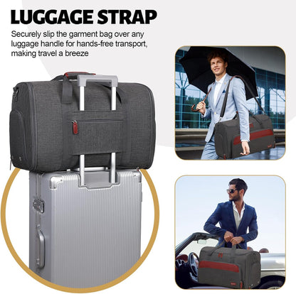 Garment Duffle Bags for Travel, Convertible Garment Bag for Men Women, Carry On Duffle Bag Backpack with Shoe Compartment & Toiletry Bag, 4 in 1 Hanging Suitcase Suit Travel Bags (Grey)