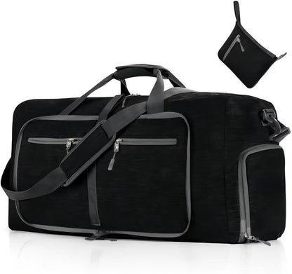 65L Foldable Travel Duffle Bag – Expandable Gym Sports Weekender Overnight Bags,Lightweight Luggage with Shoe Compartment for Men and Women(Black)