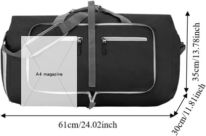 65L Foldable Travel Duffle Bag – Expandable Gym Sports Weekender Overnight Bags,Lightweight Luggage with Shoe Compartment for Men and Women(Black)