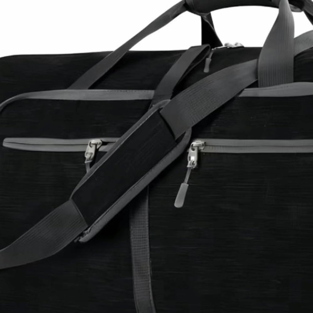 65L Foldable Travel Duffle Bag – Expandable Gym Sports Weekender Overnight Bags,Lightweight Luggage with Shoe Compartment for Men and Women(Black)