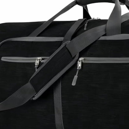 65L Foldable Travel Duffle Bag – Expandable Gym Sports Weekender Overnight Bags,Lightweight Luggage with Shoe Compartment for Men and Women(Black)