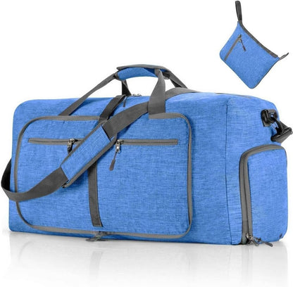 65L Foldable Travel Duffle Bag – Expandable Gym Sports Weekender Overnight Bags,Lightweight Luggage with Shoe Compartment for Men and Women(Black)