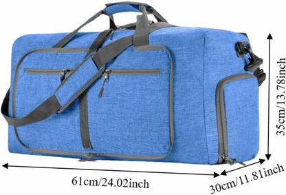 65L Foldable Travel Duffle Bag – Expandable Gym Sports Weekender Overnight Bags,Lightweight Luggage with Shoe Compartment for Men and Women(Black)