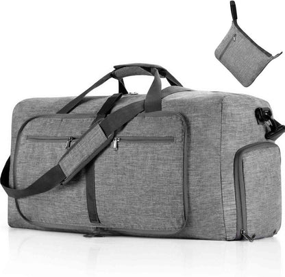 65L Foldable Travel Duffle Bag – Expandable Gym Sports Weekender Overnight Bags,Lightweight Luggage with Shoe Compartment for Men and Women(Black)