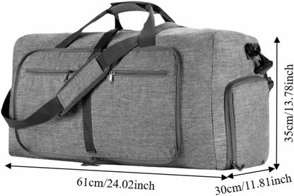 65L Foldable Travel Duffle Bag – Expandable Gym Sports Weekender Overnight Bags,Lightweight Luggage with Shoe Compartment for Men and Women(Black)