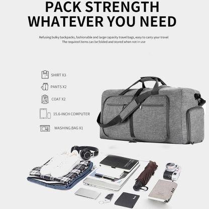65L Foldable Travel Duffle Bag – Expandable Gym Sports Weekender Overnight Bags,Lightweight Luggage with Shoe Compartment for Men and Women(Black)